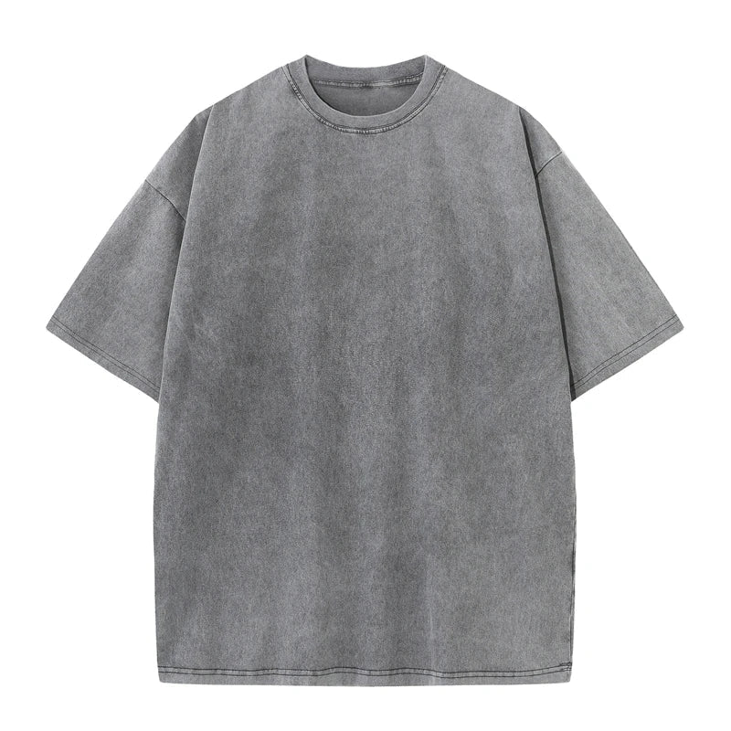 Men's Summer T-shirt 230G Heavy Cotton Vintage Washed T-Shirts Oversized Short Sleeve Loose Streetwear Short Sleeve Tops Tee Quick Pick Grocers